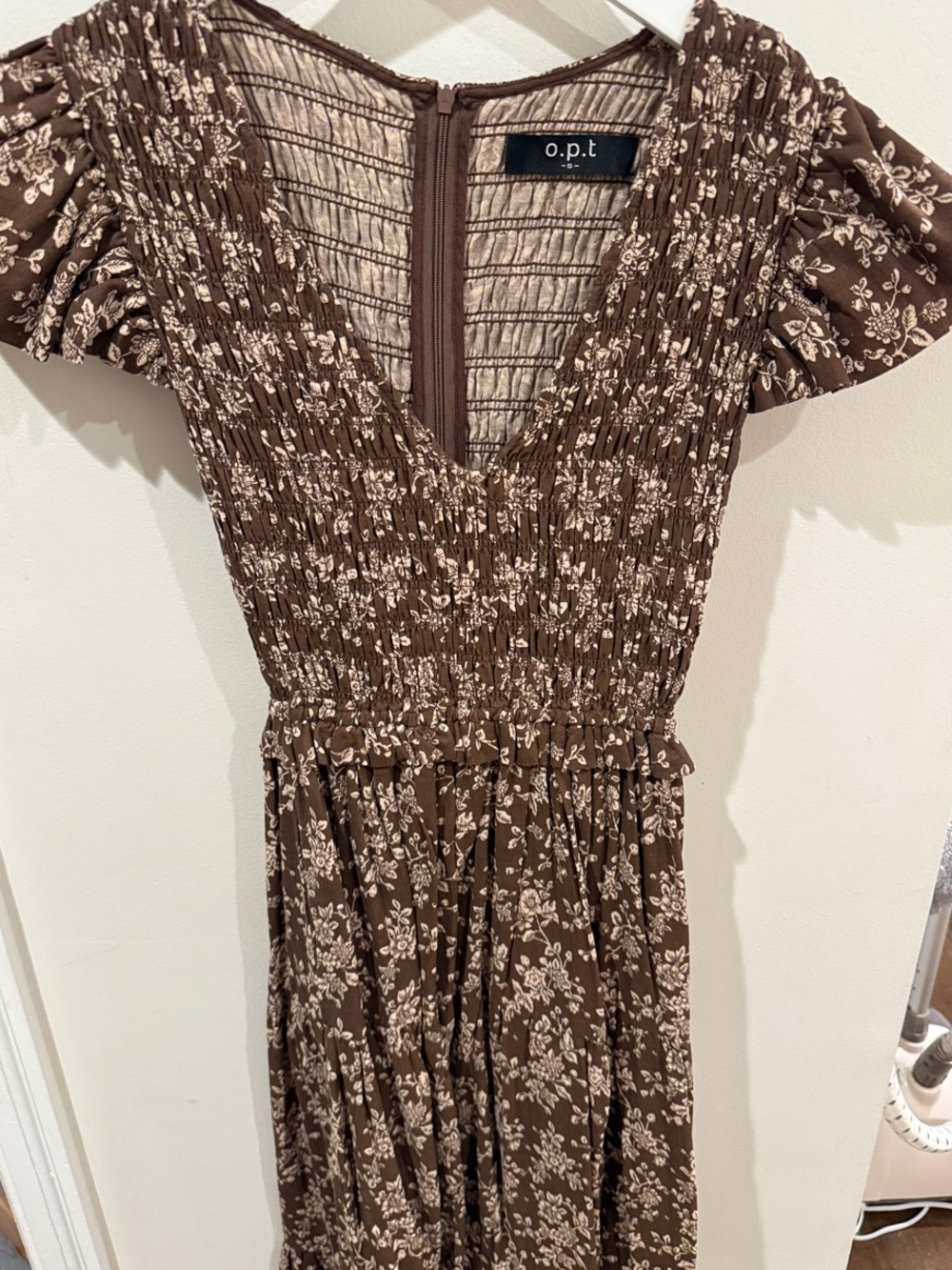 Tuckernuck O.P.T. Brown Floral Smocked Midi Dress